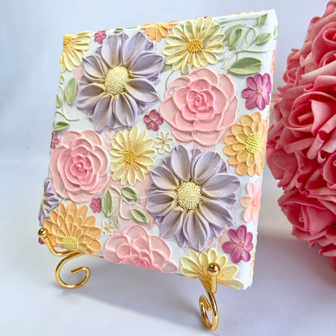 melia　テクスチャーアート　絵画　インテリアアート　立体　絵　北欧　花の絵