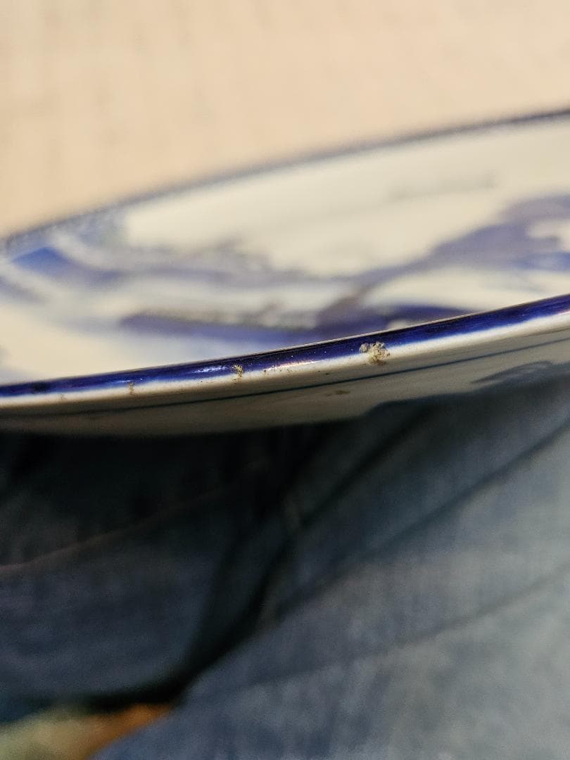 文明開化 明治伊万里 大皿(約46cm) 淀川を京に登る蒸気船の図