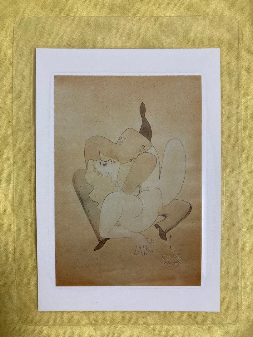 【真作保証】東郷青児「男と女」水彩画 直筆サイン 鑑定書有り 裸婦 絵画