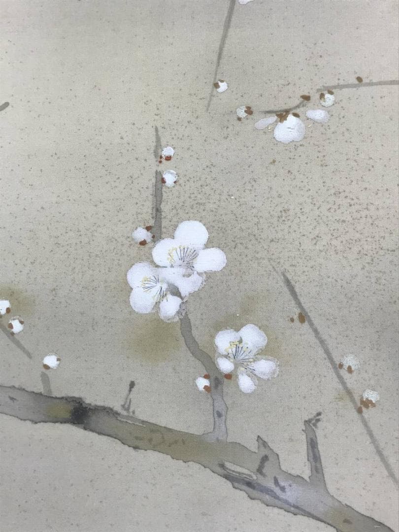 【真作】三宅凰白/白梅小禽図/花鳥図/梅花図/掛軸☆宝船☆AD-557