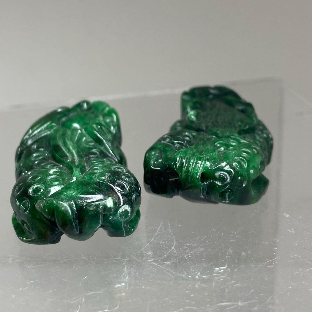 本翡翠　獅子筆架一対　49g 東Y7-0212ア㉜タトチ
