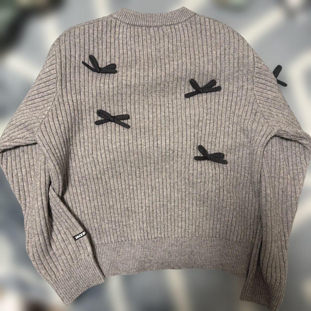 Jack Bunny!!リボンモチーフ グレー セーター