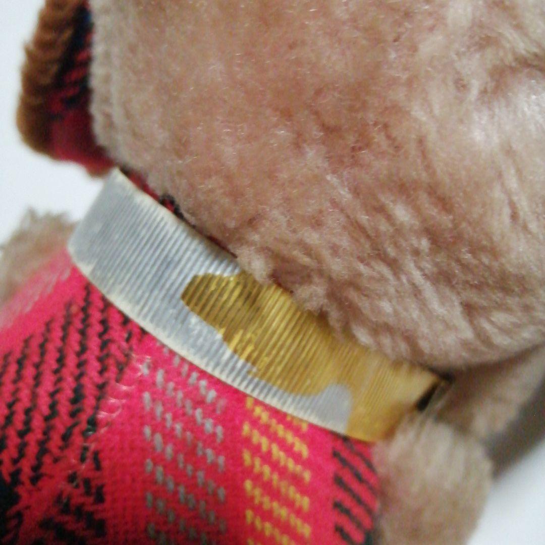 【昭和レトロ】吉徳　犬のぬいぐるみ 赤と黒のチェック柄　約25cm