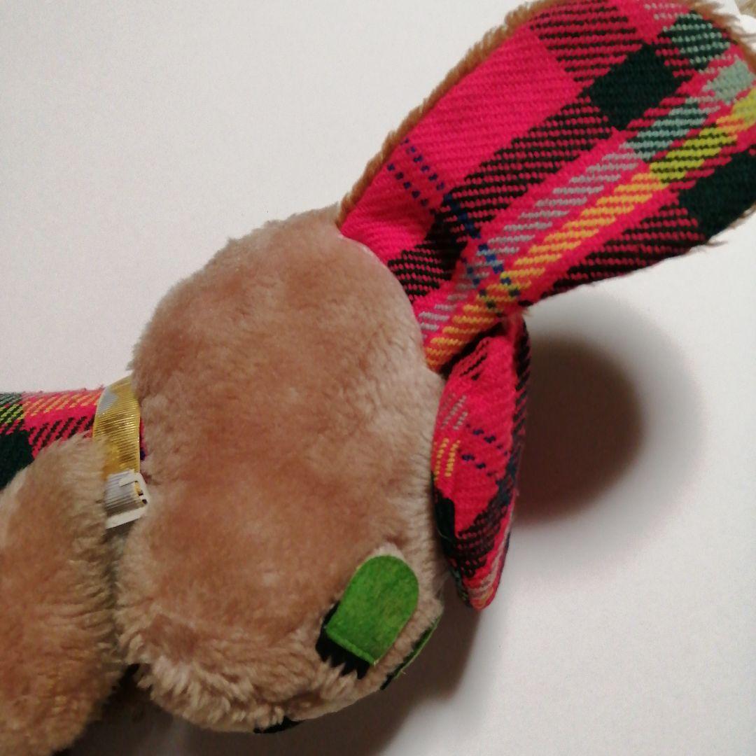 【昭和レトロ】吉徳　犬のぬいぐるみ 赤と黒のチェック柄　約25cm