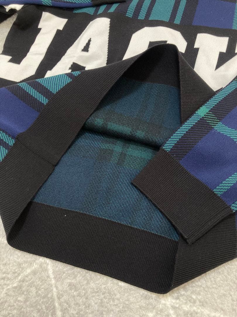 新品 パーリーゲイツ ジャックバニー チェック切替 Wジャガード ニット5L緑