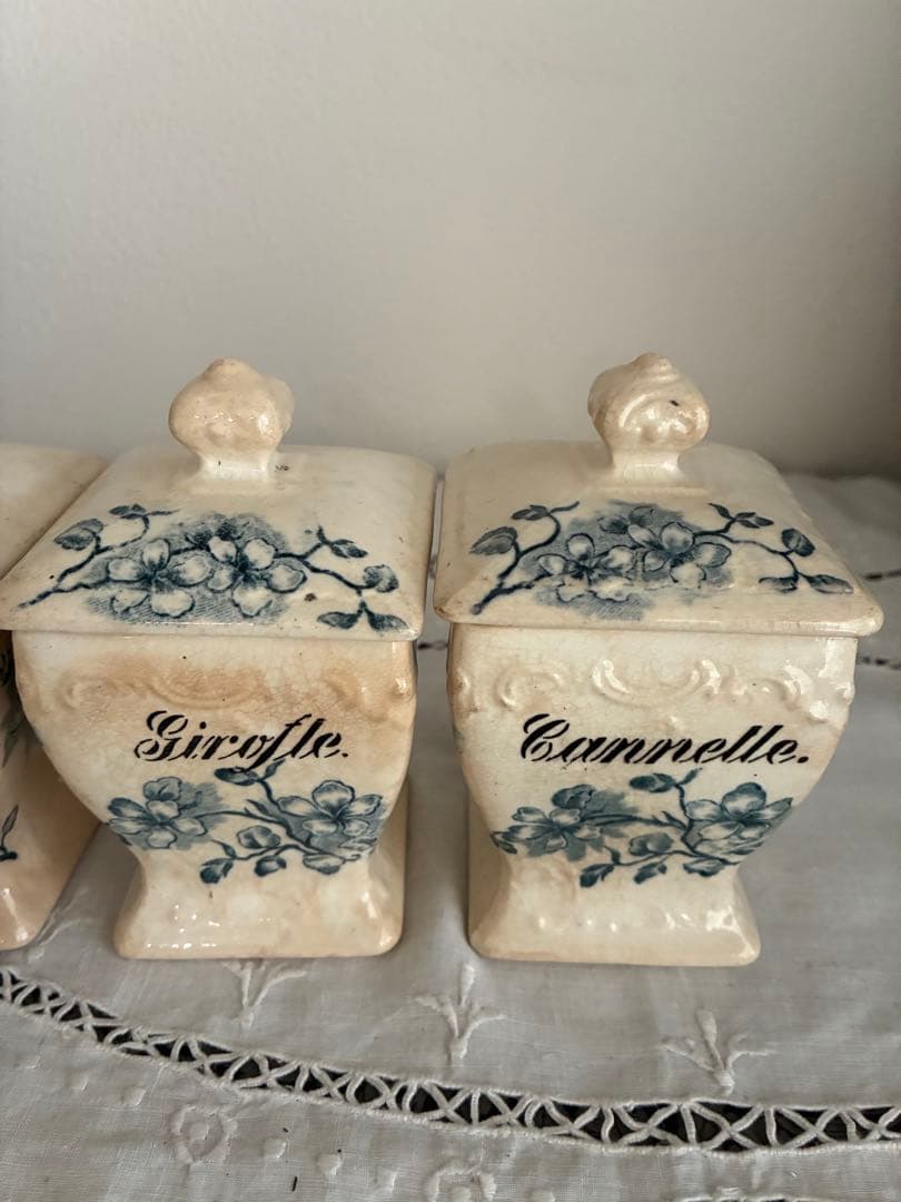 フランス　アンティーク　陶器　キャニスター　小さめ