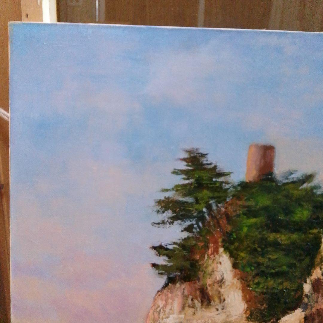 海岸風景 油彩画 木製フレーム F15 S.YOSHIDA93 油絵 絵画 直筆