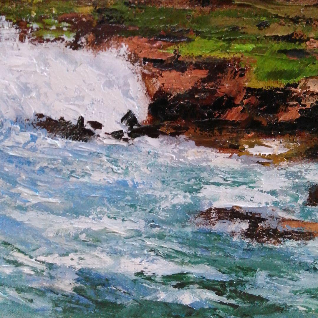 海岸風景 油彩画 木製フレーム F15 S.YOSHIDA93 油絵 絵画 直筆