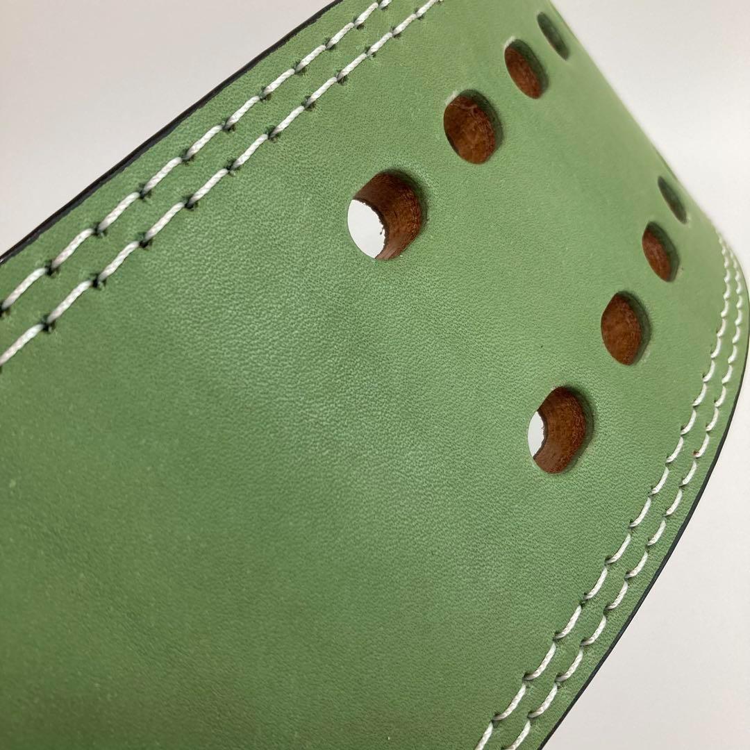 パワーベルト レバーアクション Sサイズ ワンタッチ可変式 本革 緑×艶シルバー