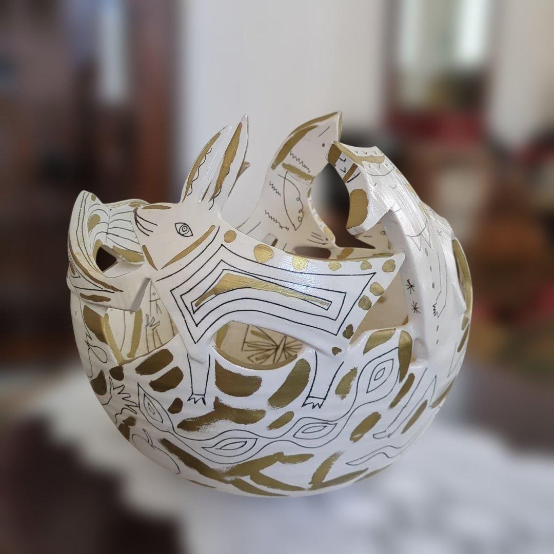 レトロ　オブジェ　手描き　作家　物入れ　ディスプレイ　アート