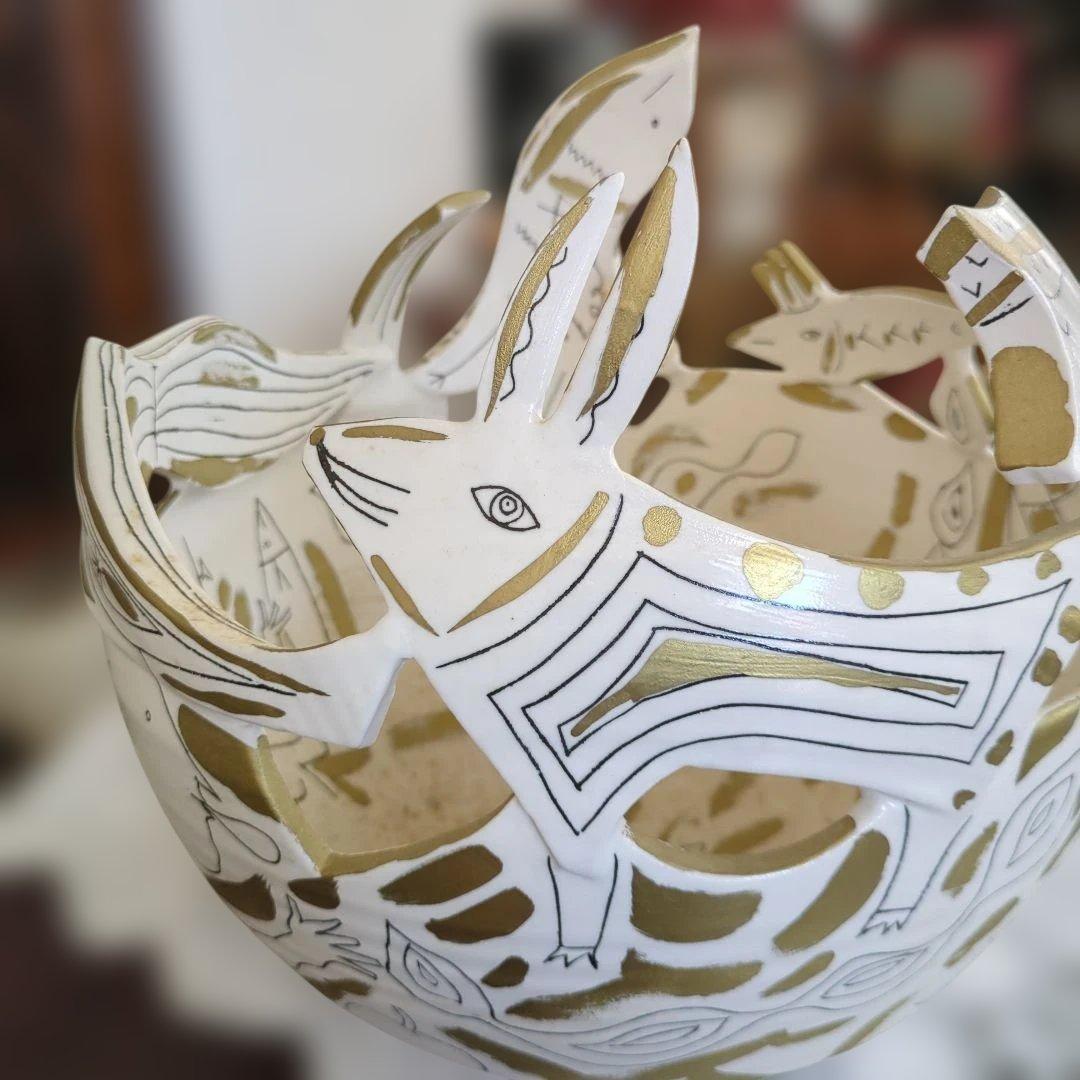 レトロ　オブジェ　手描き　作家　物入れ　ディスプレイ　アート