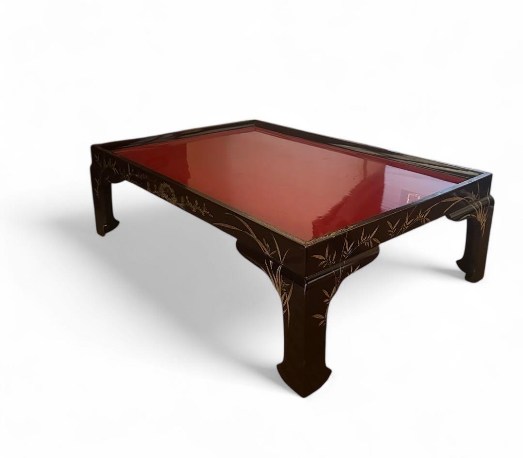 アンティーク 入れ子 机 輪島塗 脚付膳 一対 明治期 廣盆 蒔絵 黒朱塗