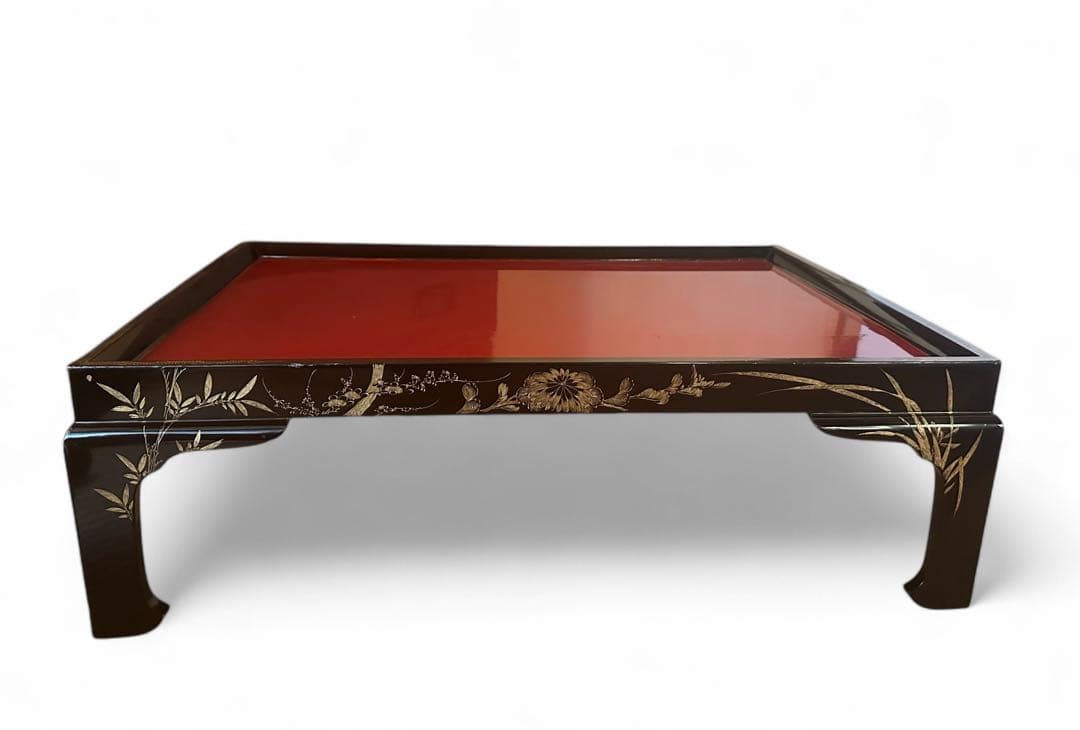 アンティーク 入れ子 机 輪島塗 脚付膳 一対 明治期 廣盆 蒔絵 黒朱塗