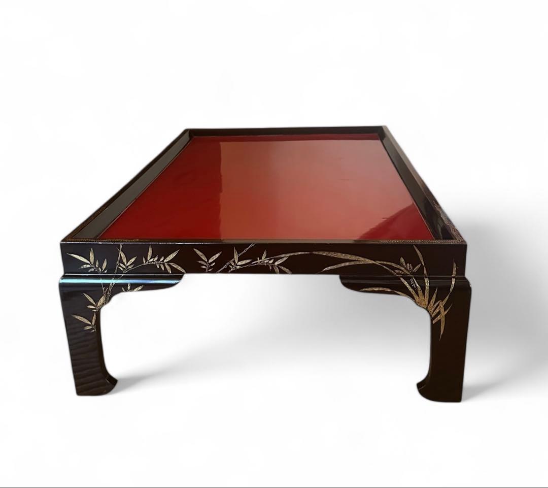 アンティーク 入れ子 机 輪島塗 脚付膳 一対 明治期 廣盆 蒔絵 黒朱塗