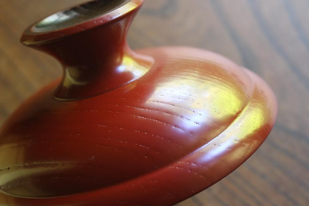 デッドストック！極上搔合朱漆に刷毛目黒漆円相文の美しい台付丸盆（検輪島塗菓子器