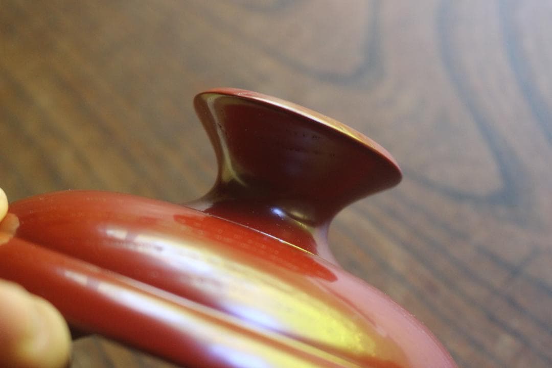 デッドストック！極上搔合朱漆に刷毛目黒漆円相文の美しい台付丸盆（検輪島塗菓子器