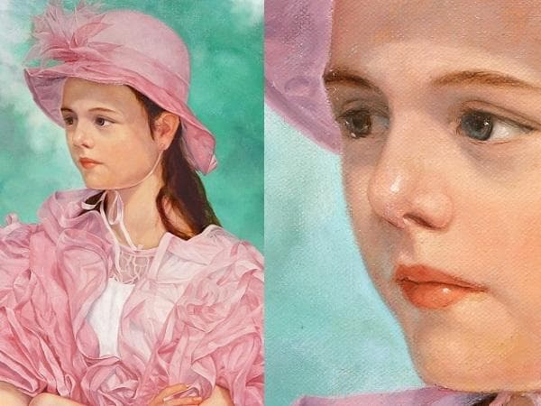 中島義行「腕組みの少女」F８号　額装　黄袋、タトウ箱付き