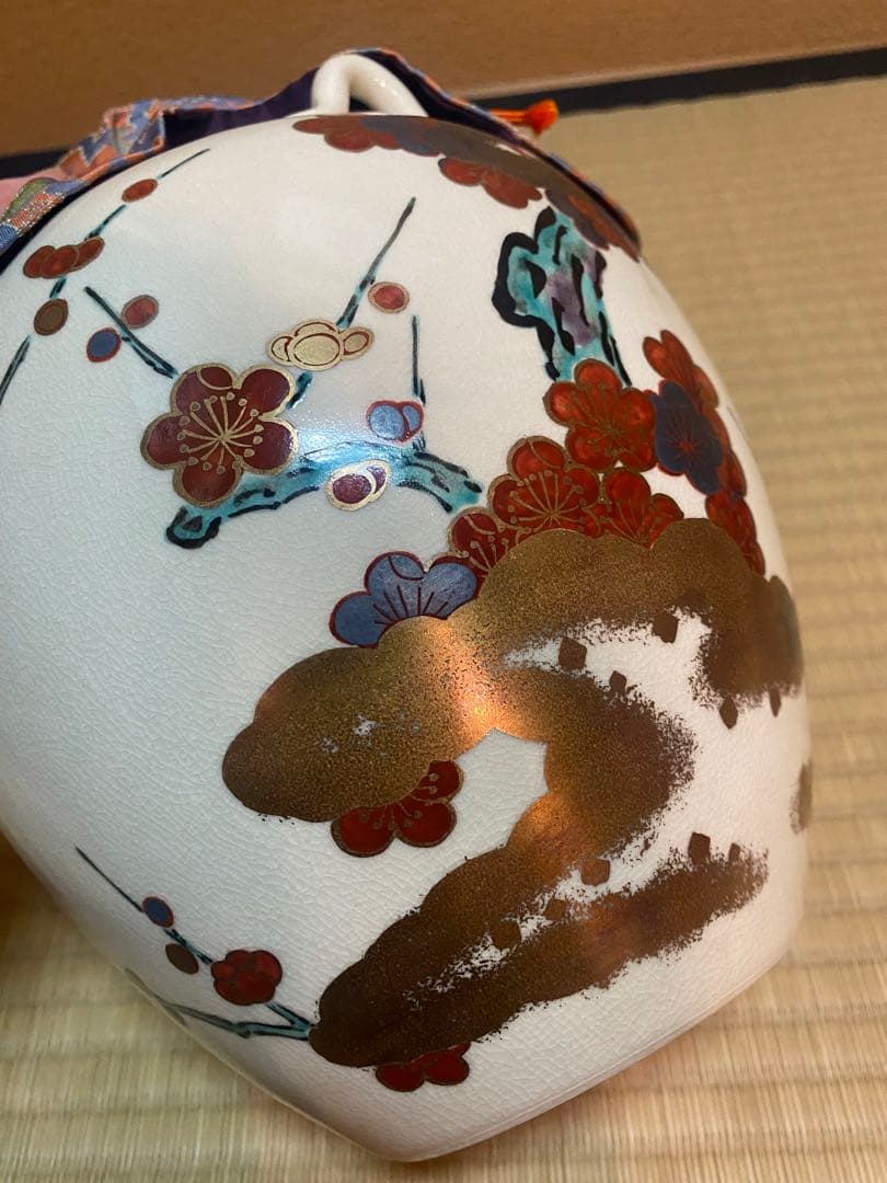 飾り壷　城岳　京焼　梅月文　新古品　茶壺