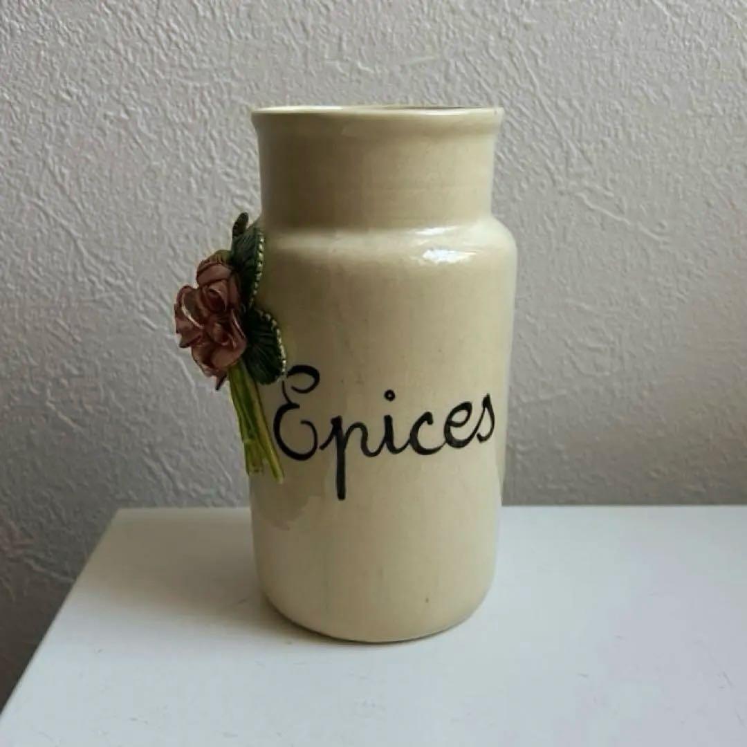 フランスアンティーク　可愛い花束レリーフのポット　キャニスター　ブロカント