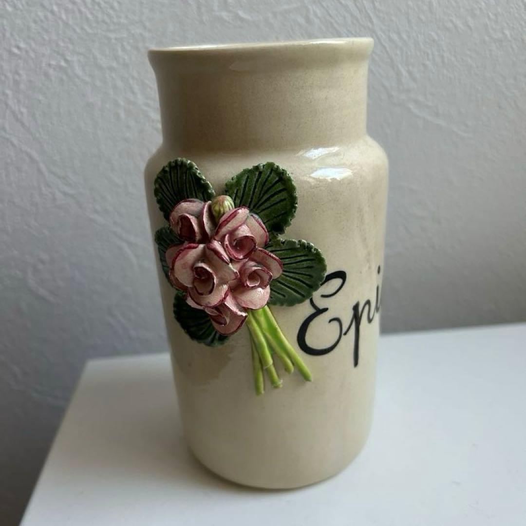 フランスアンティーク　可愛い花束レリーフのポット　キャニスター　ブロカント