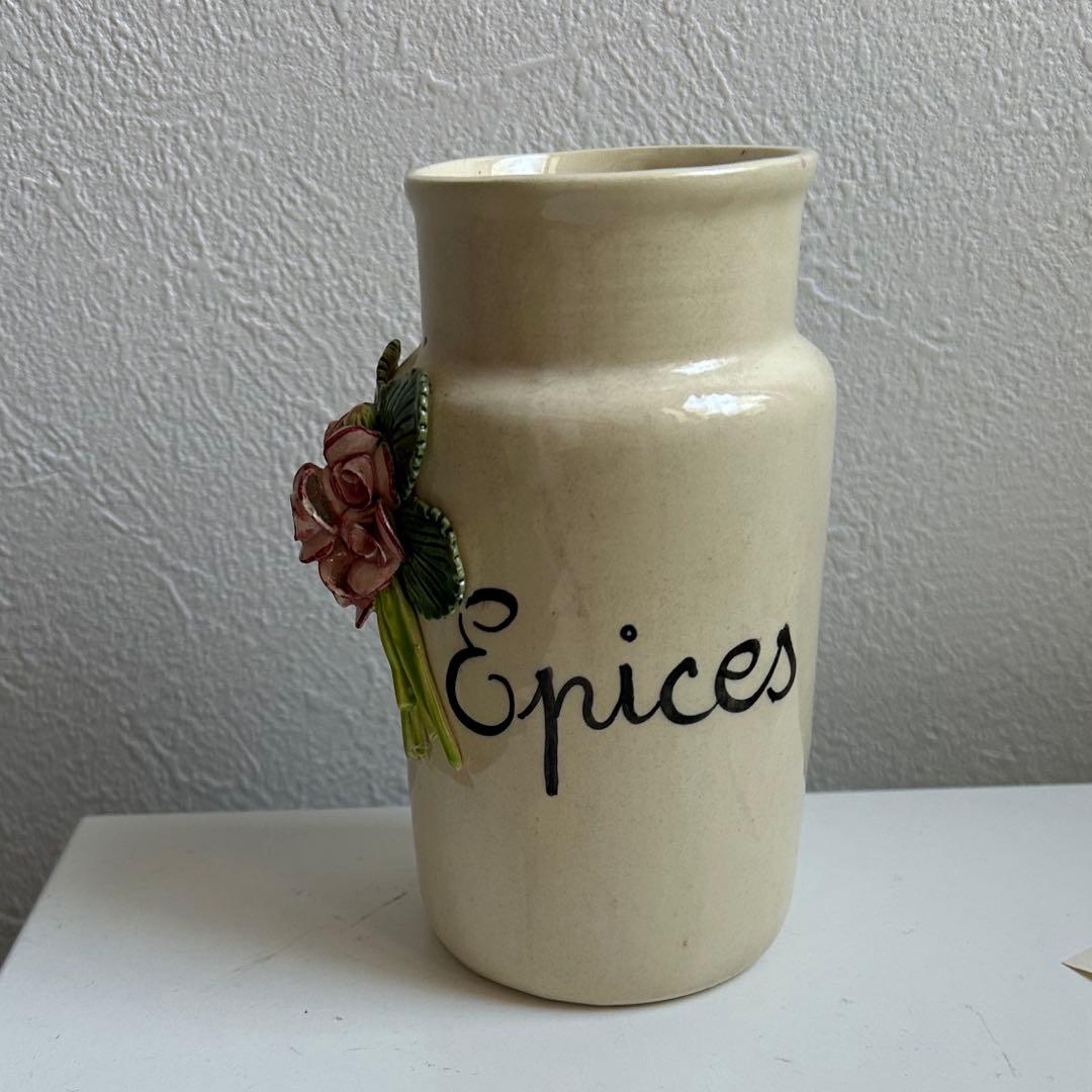 フランスアンティーク　可愛い花束レリーフのポット　キャニスター　ブロカント