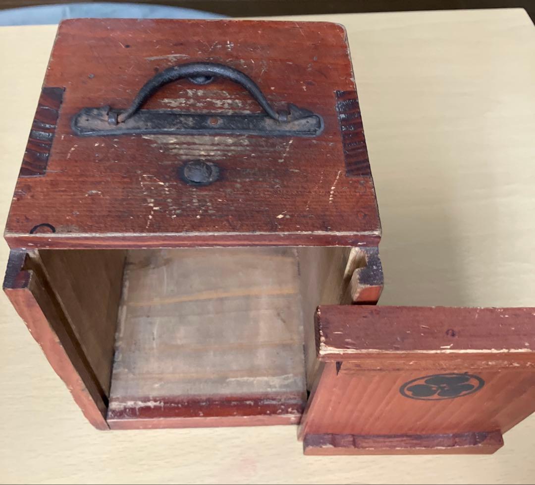 文久(幕末 )墨書木箱＋朱塗三段重箱 家紋入り｜古道具