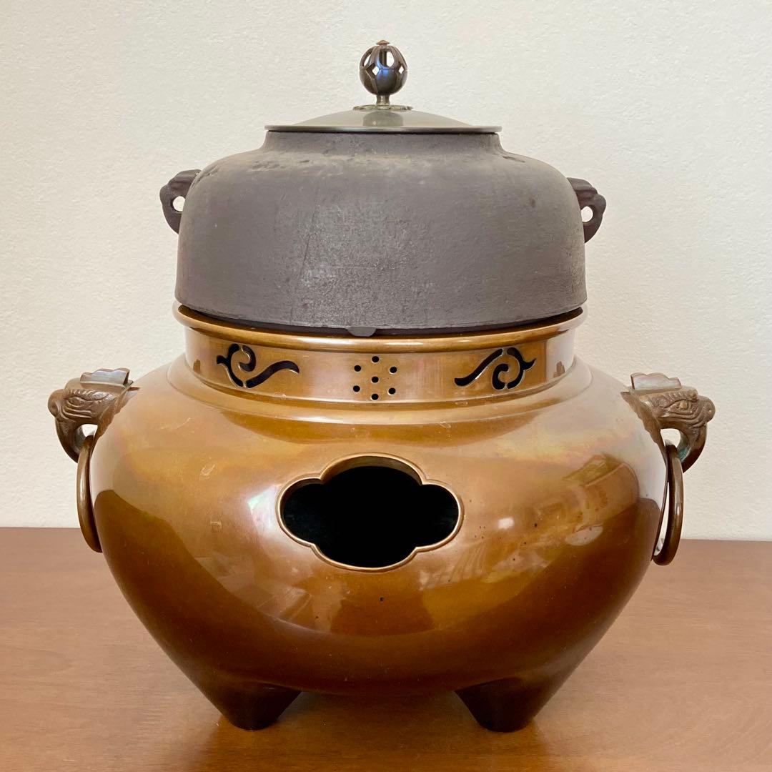 茶釜 唐銅鬼面風炉　金森紹栄　共箱入　人間国宝 高橋敬典釜添　茶道具　茶器