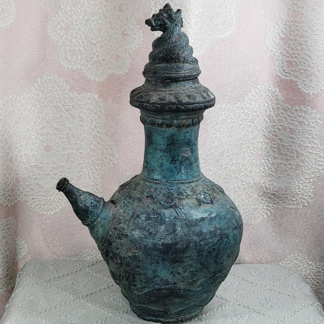 ◆『高麗龍蓋双龍紋青銅浄瓶』 水瓶◆検）仏像 鉄瓶 新羅仏 高麗仏 百済仏 鐘
