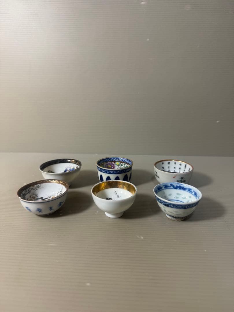 2496 まとめ売り　九谷焼　猪口　6客　時代物