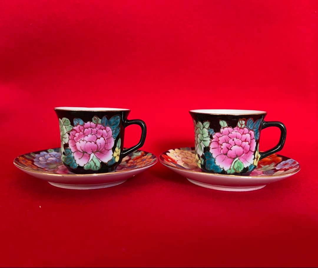中国美術古玩 汕彩 百花不落地Tea Cup Coffee Cupカップソーサー