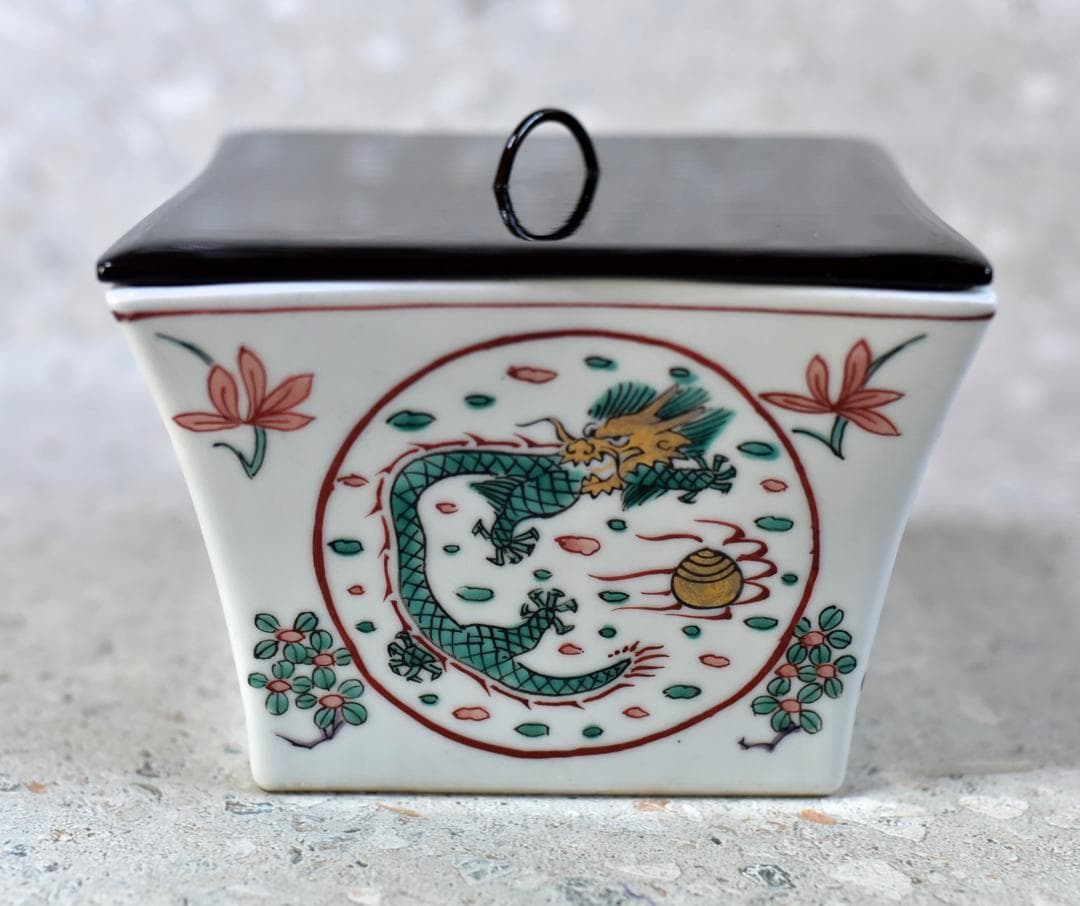 平安静山造　萬暦写桝形水指絵柄　【極上品】　お茶道具/共箱