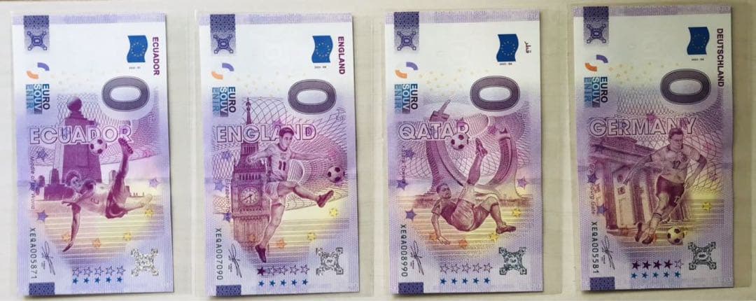 ZERO EUROサッカーワールドカップ2022年・32代表チーム未使用記念紙幣