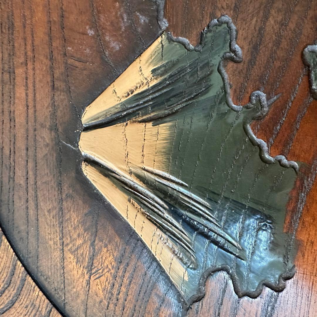 烏城彫 富士山 伝統工芸 銘 螺钿 春峰39.5cm 木彫り茶盆 3枚セット