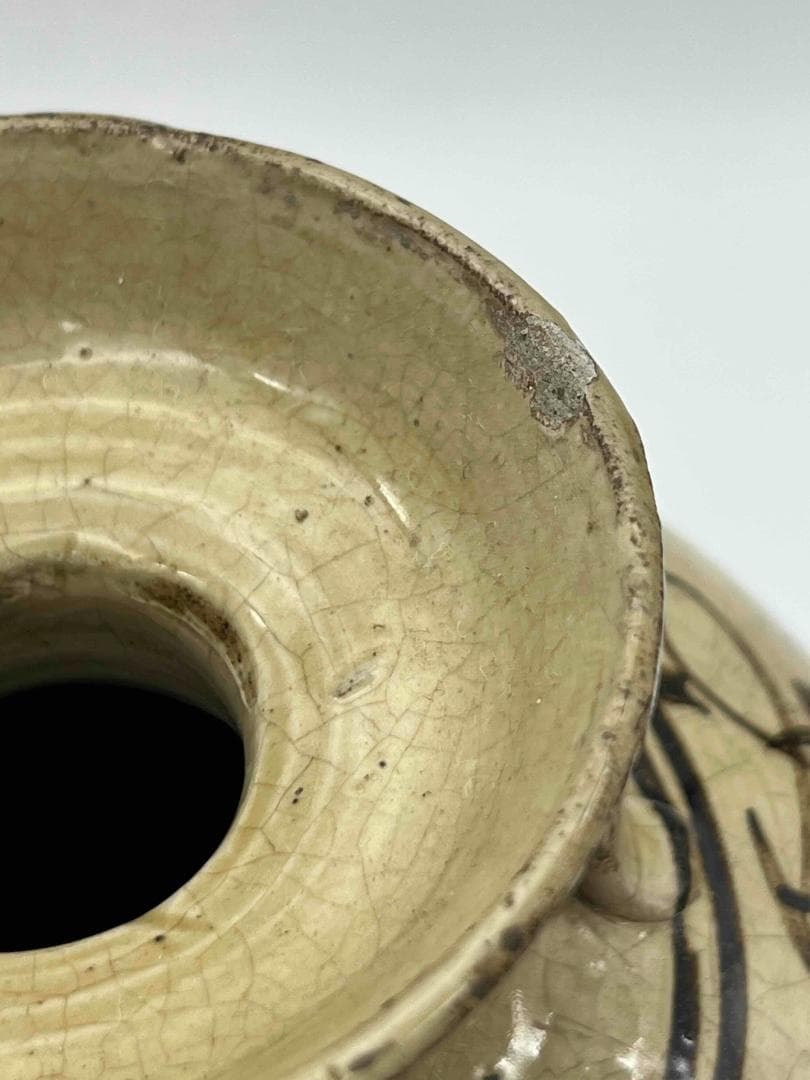 宋時代　磁州窯双耳盤口壺　茶道具　唐物　古物　時代物(E-73)