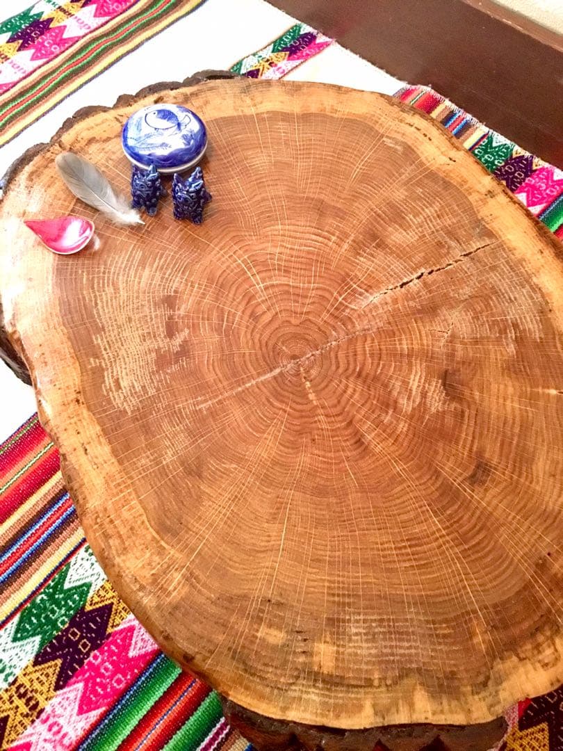 完売　天然楢の木で作成/超特大【切り株天板/インテリア台/薪割り台/ちゃぶ台】