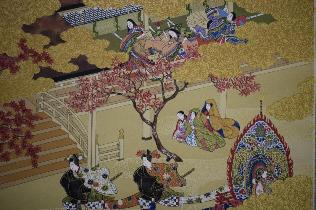 複製/土佐光起/紅葉人物図/工芸/桐共箱付/布袋屋掛軸HH-491