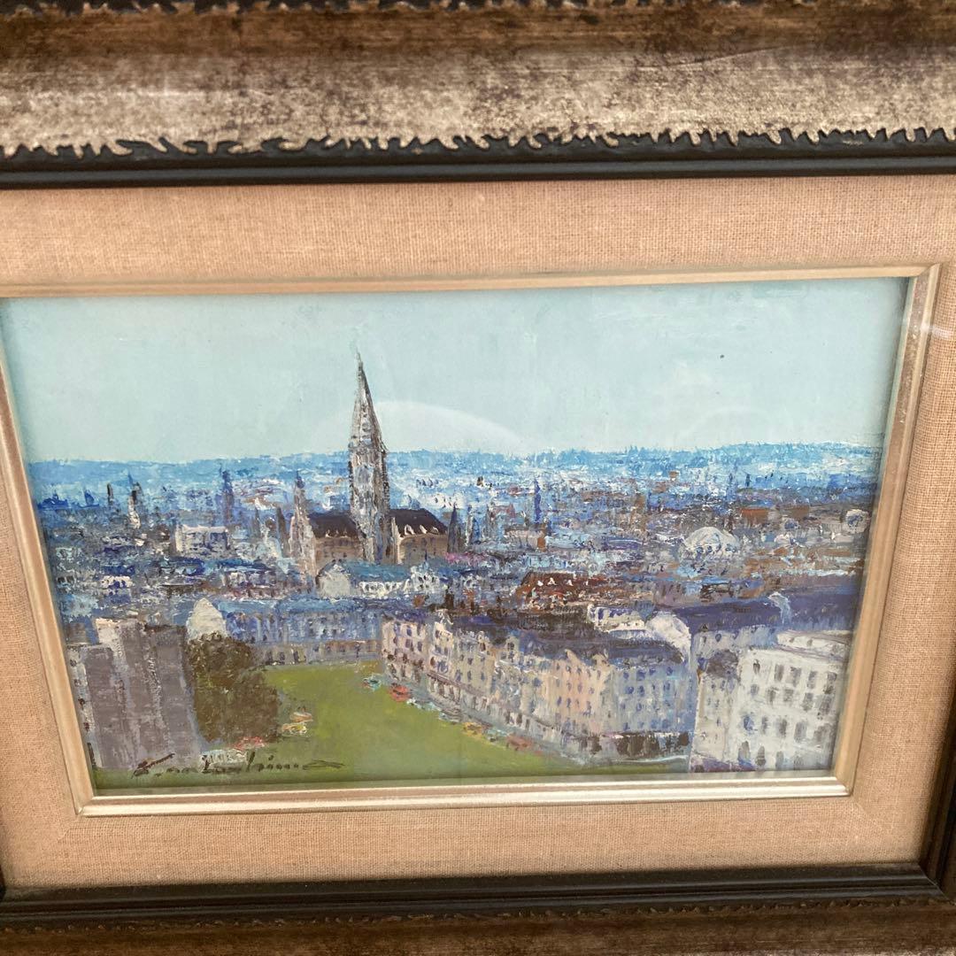 【中島晃次】油絵　ベルギー首都　ブリュッセル　中島晃次　風景画　美術品