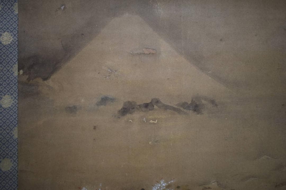 真作/田中納言/春/富士山と海岸の人家/布袋屋掛軸HH-98