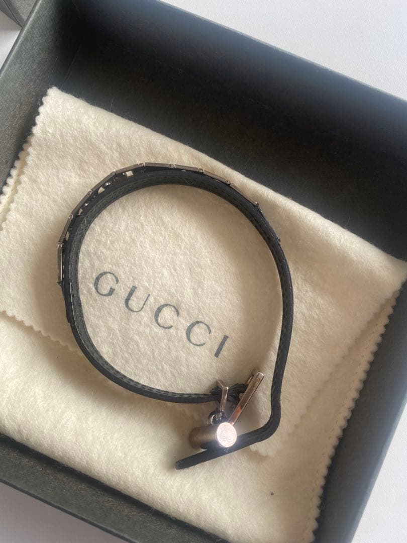 GUCCI CAT ブレスレット 首輪 ネコ ブラック シルバー レザー