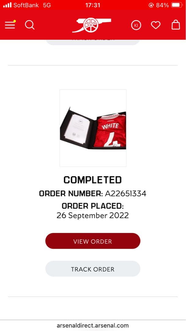 22/23アーセナルユニフォーム　#4ホワイト直筆サイン入り　アーセナル公式