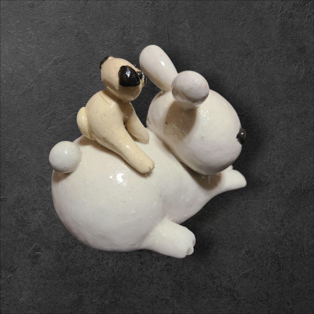 陶器干支置物 パグ置物 6体セット 未 申 酉 卯 巳 寅　台付き　正月