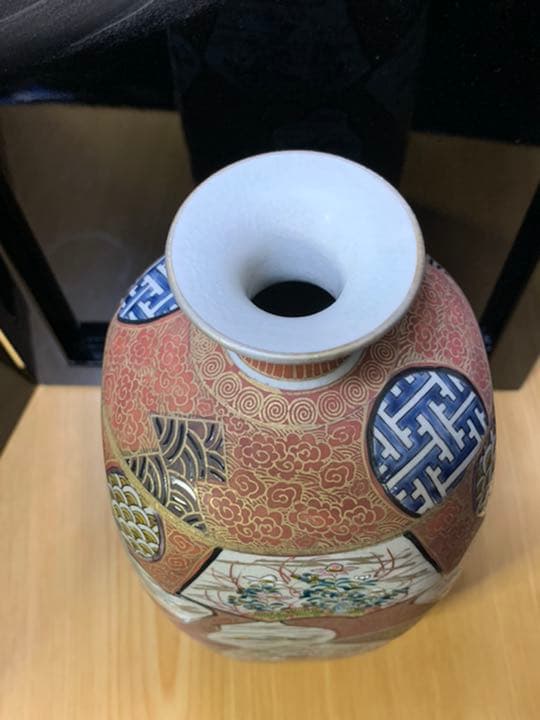 明治九谷焼　庄三　山水人物文瓶　花瓶　カビン花びん