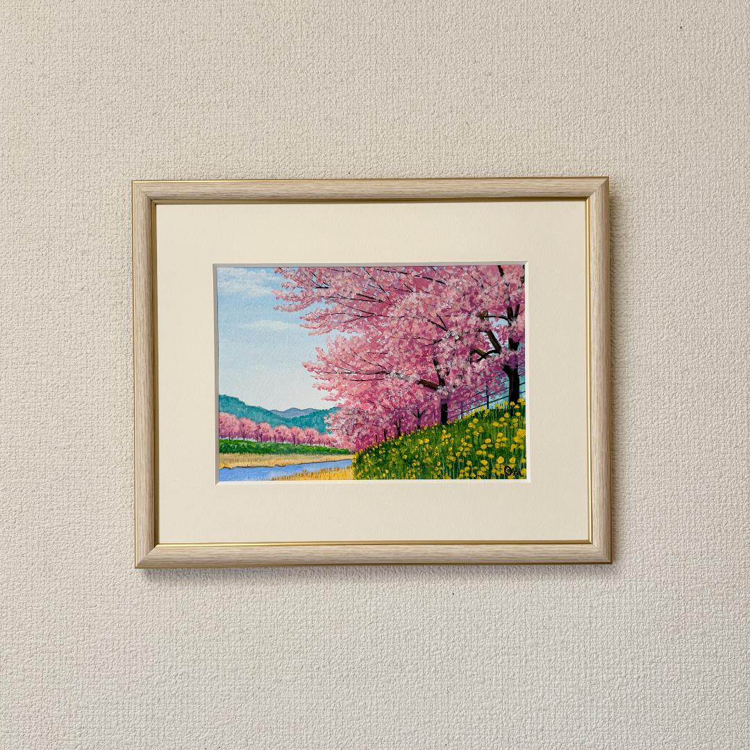 アクリル画　原画　「河津桜02」額縁付　SMサイズ　風景画