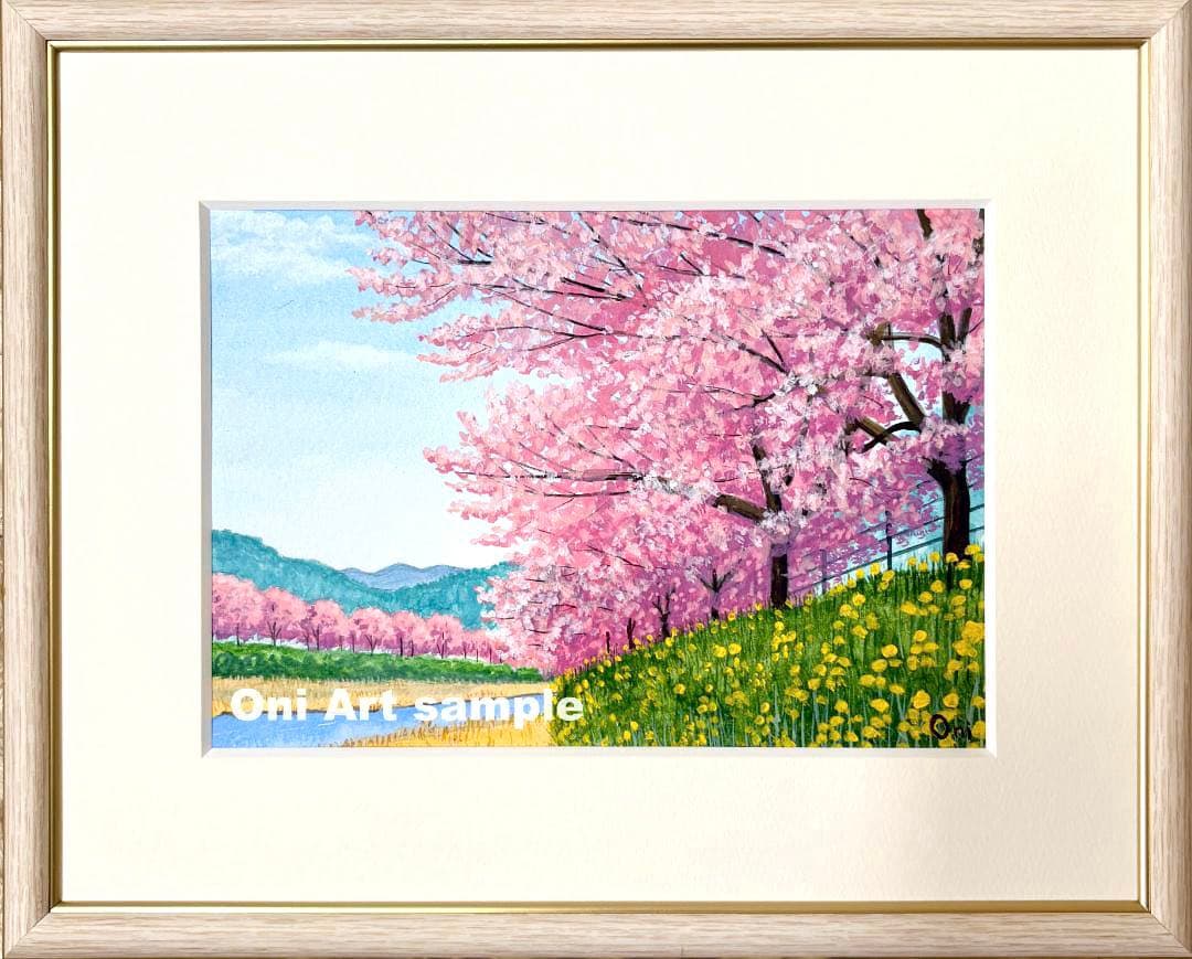 アクリル画　原画　「河津桜02」額縁付　SMサイズ　風景画
