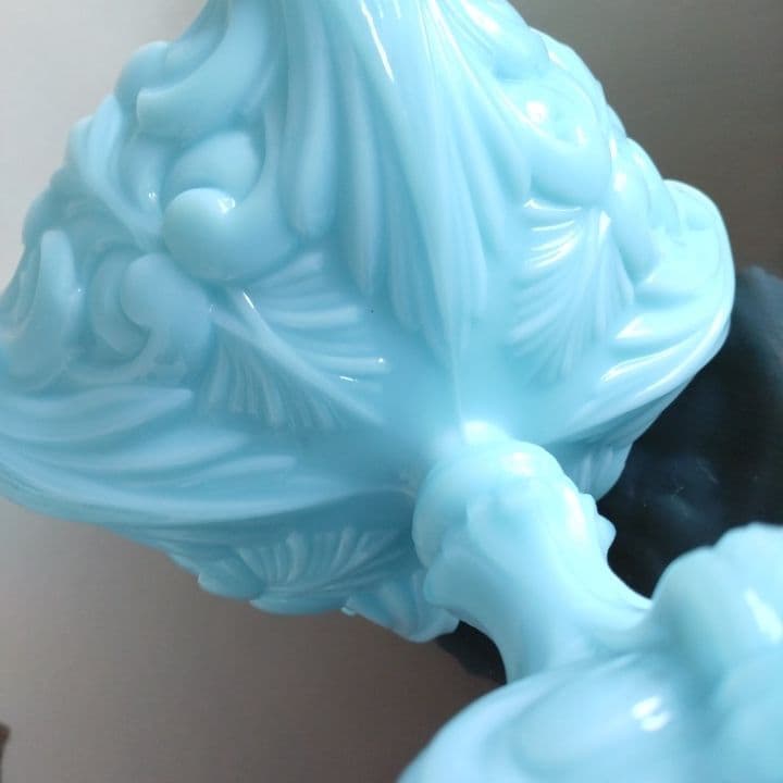 アンティーク ティファニーブルーコンポート⭐︎ミルクガラス ⭐︎ファイヤーキング