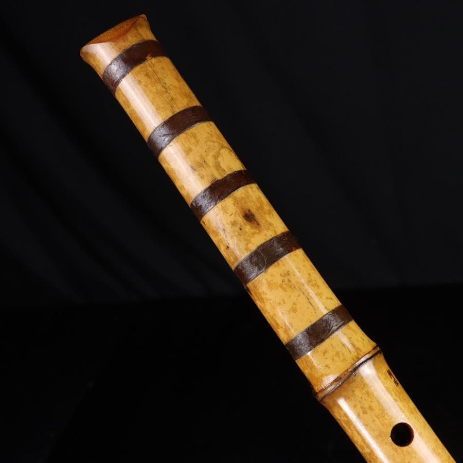 Y3273-5 琴古流 尺八 隆風銘 銀三線 螺鈿細工 全長61.5㎝ 竹製