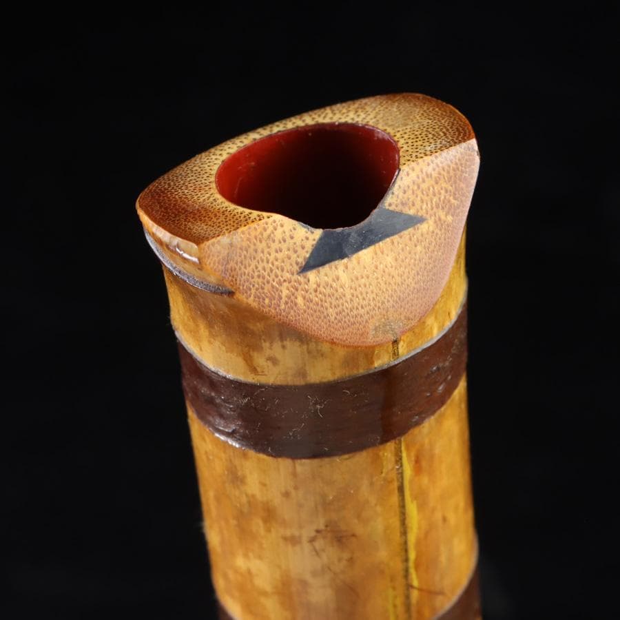 Y3273-5 琴古流 尺八 隆風銘 銀三線 螺鈿細工 全長61.5㎝ 竹製