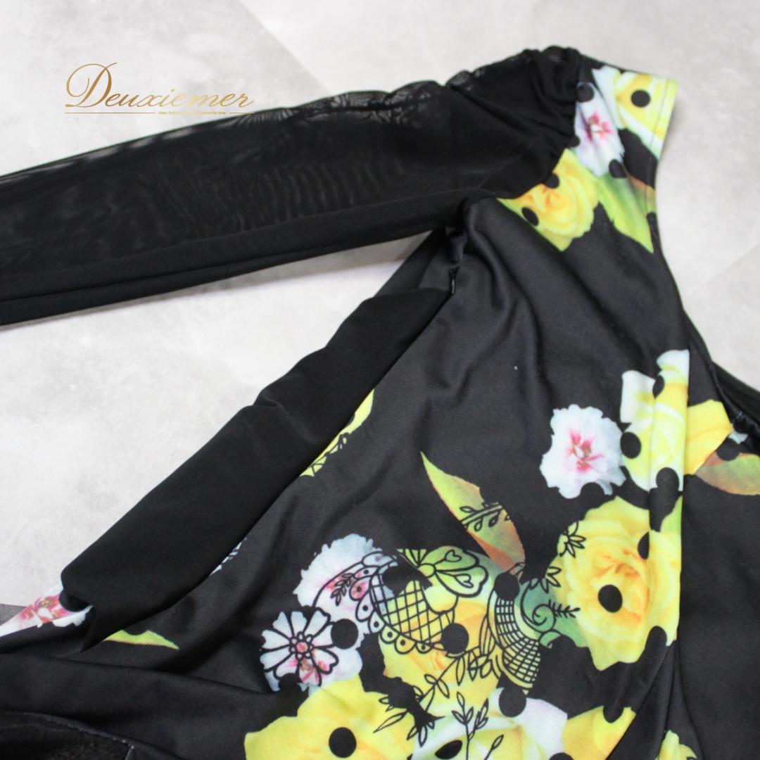 【社交ダンス衣装】ワンピース ドレス パーティー ICHIOKU 黒 黄色 水玉