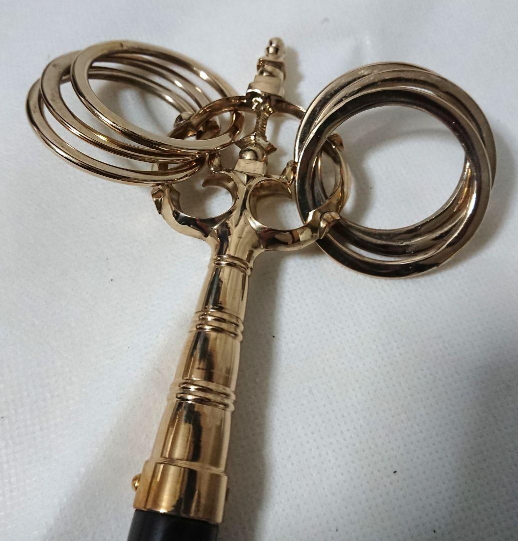 ✶金属工芸品✶錫杖 六環 真鍮製 本焼 黒檀柄付 京都 仏具・密教・山伏・修験道