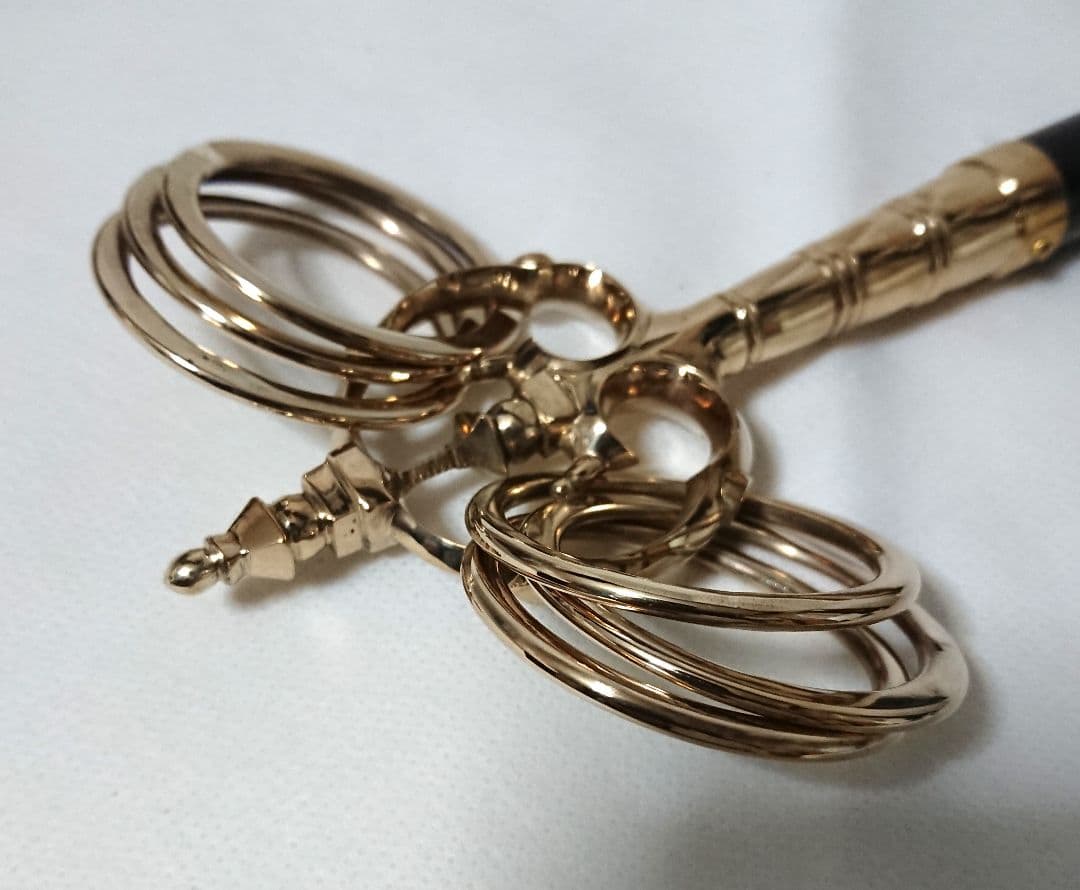 ✶金属工芸品✶錫杖 六環 真鍮製 本焼 黒檀柄付 京都 仏具・密教・山伏・修験道